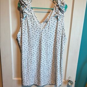 White Birch 3x Floral Sleeveless Top - White and Blue